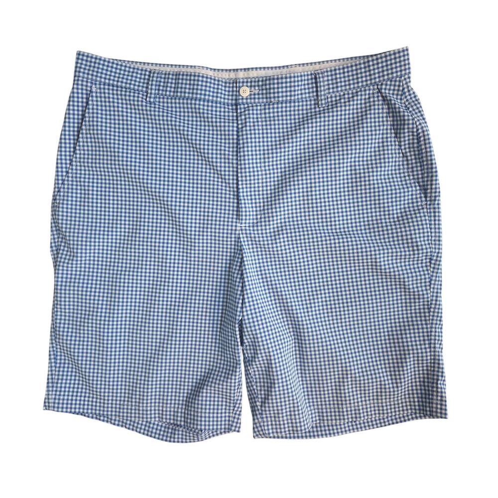 Footjoy Golf Shorts Blue Gingham Check Size 40 Polyester Spandex 10" inseam